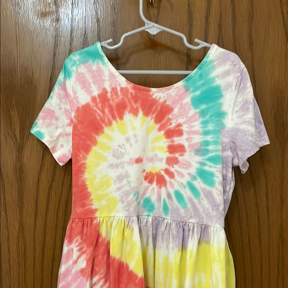 LANDS END UGC Girls Size Large Colorful Tie-Dye Short Sleeve Dress - Picture 7 of 8